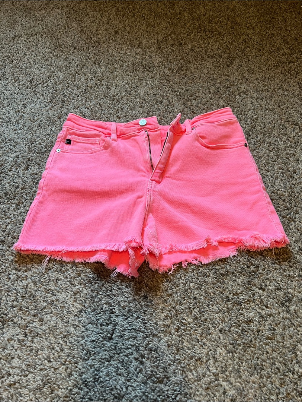 Kancan Women’s Neon Pink Frayed Hem Shorts